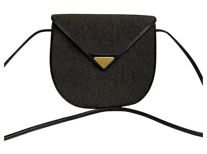 [Used] Yves Saint Laurent YSL Logo Metal Fittings Leather Vintage Mini Shoulder Bag Pochette Sakosh Black Brown  ref.534228