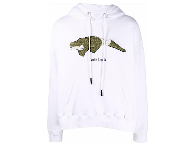 New Season Palm Angels  crocodile-print cotton hoodie White  ref.534956