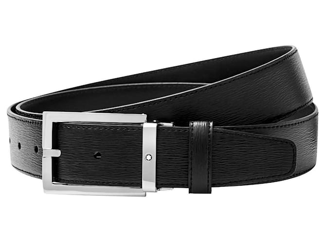 MONTBLANC Cintura in pelle nera 35 mm misura 120 cm Nero  ref.534982