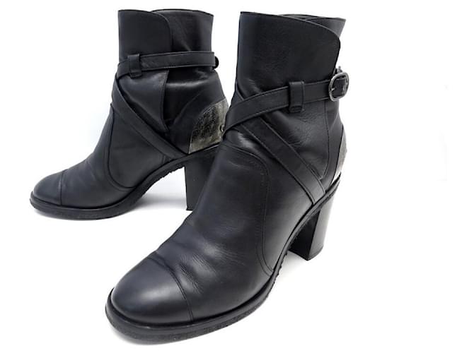 CHANEL SHOES BOOTS WITH G BUCKLE28593 Black Leather 39 LEATHER SHOES  ref.534995