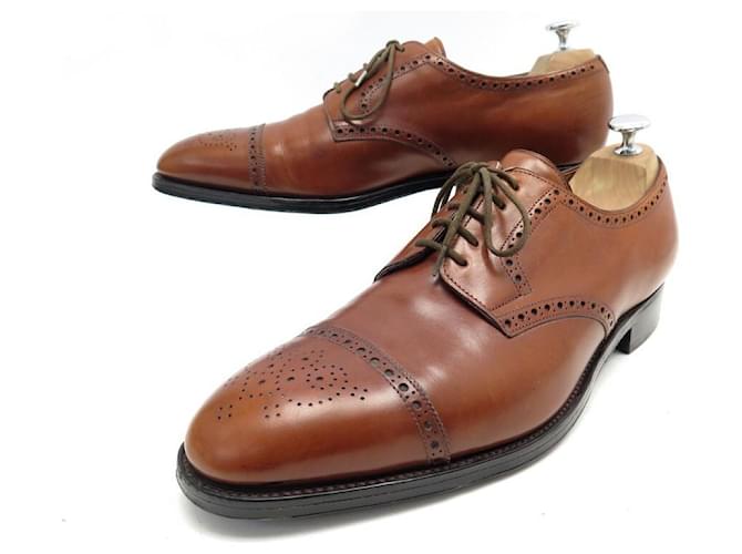 JOHN LOBB DERBY NADER SHOES 9.5E 43.5 BROWN LEATHER FLORAL TOE SHOES  ref.535024
