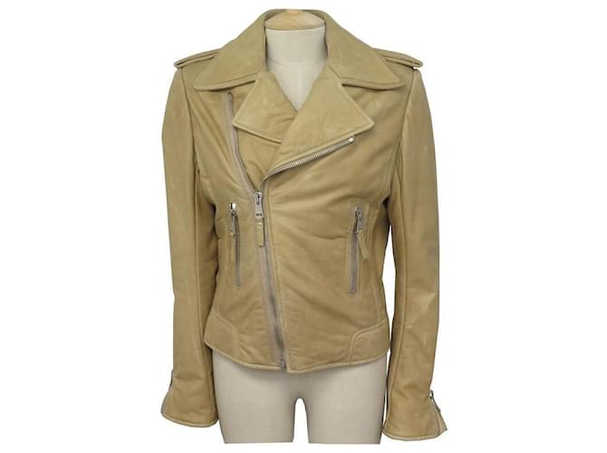 GIACCA BALENCIAGA GIACCA PERFECTO 180174 l 44 GIACCA IN PELLE BEIGE  ref.535049