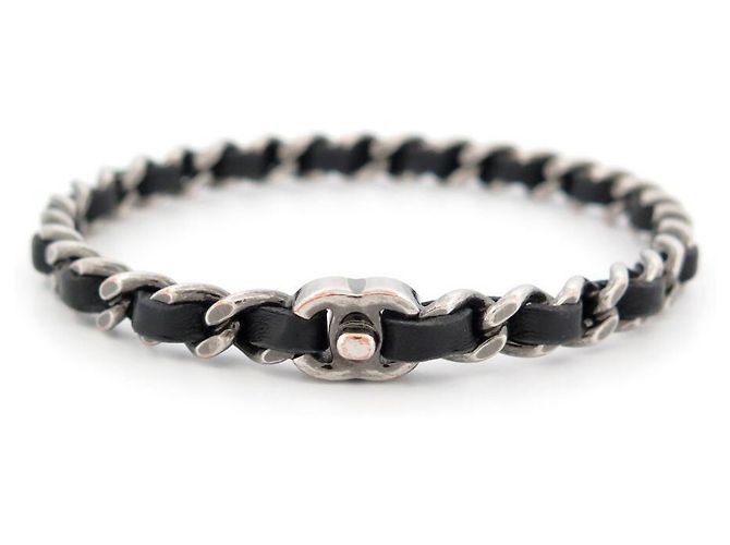 CHANEL LOGO CC PULSEIRA TIMELESS CCLSP 18 PULSEIRA DE CORRENTE ENTRELAÇADA CM Prata