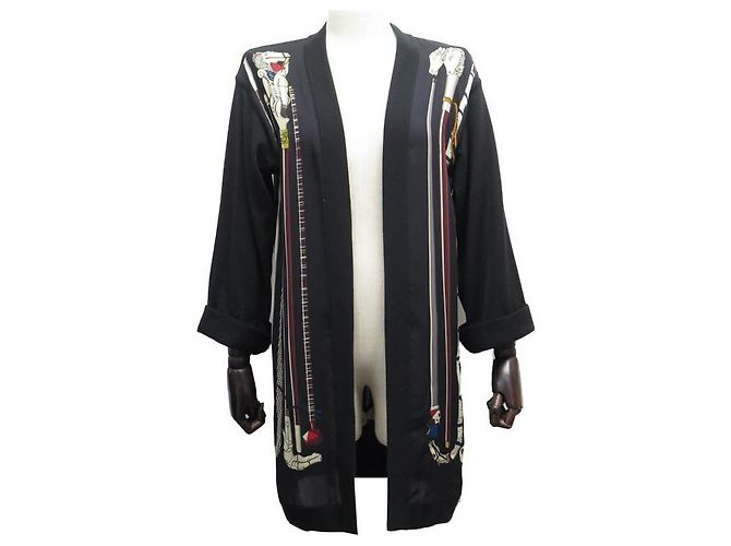 Hermès HERMES JACKE LANGER PULLOVER CARDIGAN LES CANNES S 34 KASCHMIR & SEIDE SCHWARZ NEU