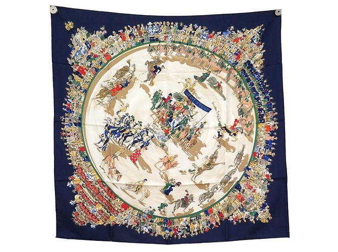 Hermès NUOVA SCIARPA HERMES CIRQUE MOLIER DUMAS CARRE 90 SCIARPA IN SETA A SCATOLA DI SETA BLU Blu navy