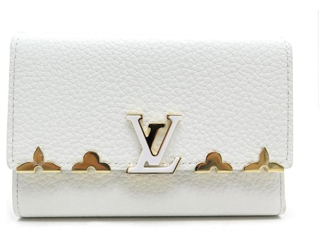 NEW LOUIS VUITTON COMPACT CAPUCINES HALF FLOWER LEATHER WALLET White  ref.535113