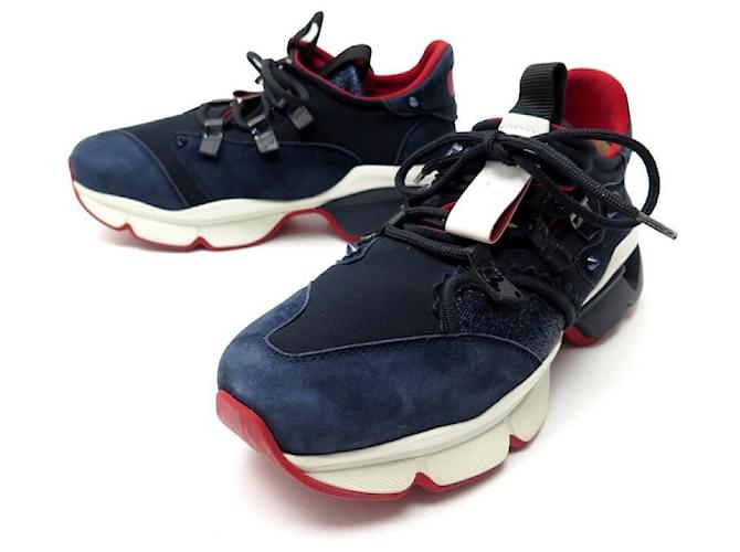 CHRISTIAN LOUBOUTIN SNEAKERS 37.5 RED RUNNER 1200320BK01 in suede leather Navy blue  ref.535127