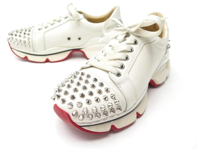 CHRISTIAN LOUBOUTIN SHOES 37.5 VRS RUNNERS SPIKE SNEAKERS IN WHITE LEATHER  ref.535128