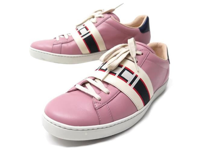 Opdatering Sløset relæ GUCCI SNEAKER NEW ACE SHOES 38.5 IT 39.5 FR PINK LEATHER BOX SNEAKERS  ref.535158 - Joli Closet