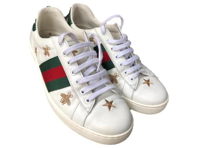 Gucci Men's Ace Embroidered Sneaker, White, Leather