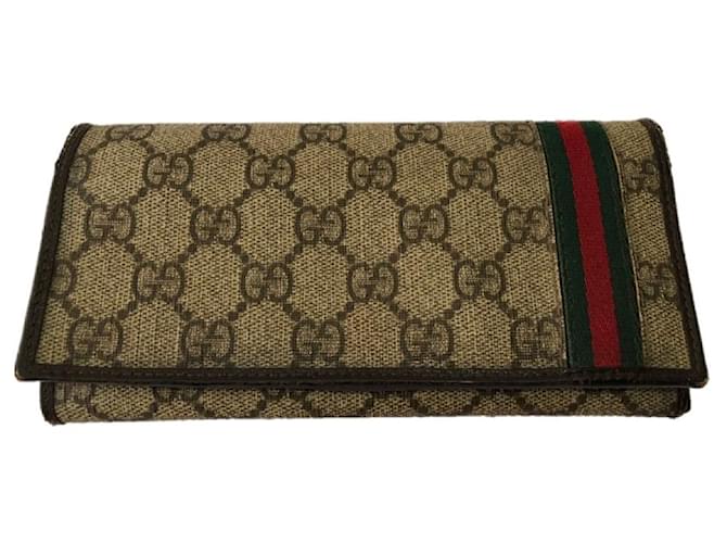 Gucci PVC GG Supreme Web-Brieftasche Beige Leder  ref.535218