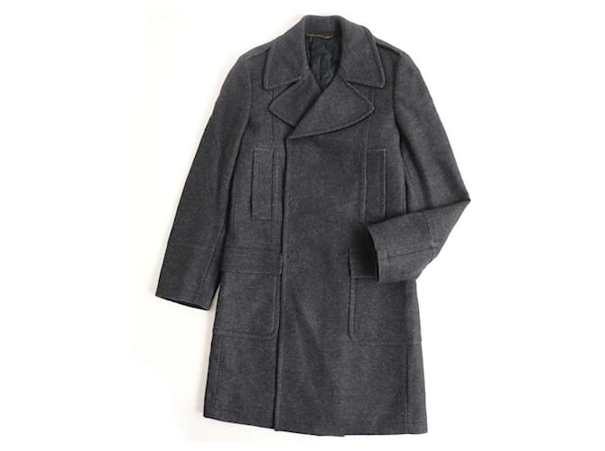 [Occasion] Bonne condition ▽ Étiquette noire Dolce & Gabbana Doublure Logo Full Pattern Filled Fly Fly Chester Coat / Long Coat Grey 46 Coton Laine Gris  ref.535227