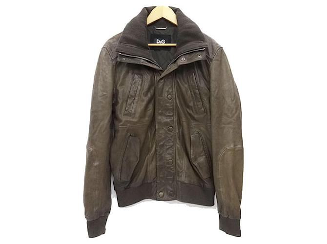 D&G [Used]  [DOLCE & GABBANA] Dolce & Gabbana Lamb Leather Zip Up Bruzon  Men's 50 Leather Jacket Outer Brown Brown Exotic leather  ref.535235