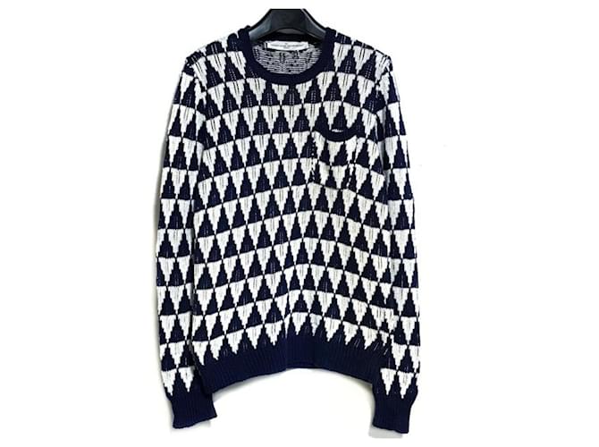 [Used]  [New] GOLDEN GOOSE Long Sleeve Sweater White x Navy Navy blue Silk  ref.535236
