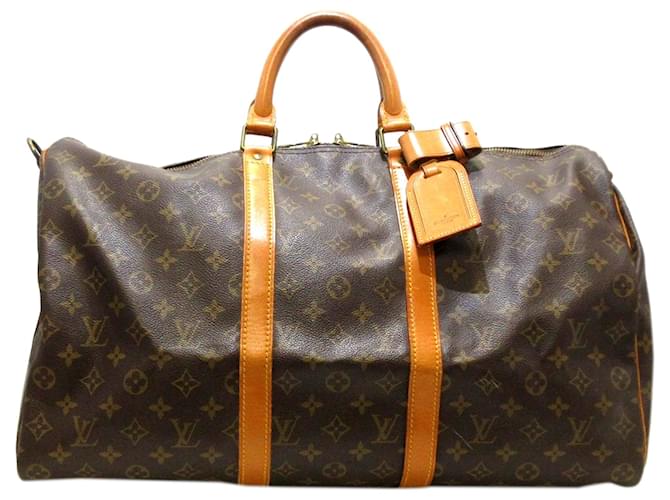 Louis Vuitton Brown Monogram Keepall Bandouliere 50 Leather Cloth  ref.535266