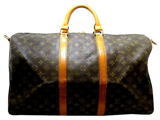 Louis Vuitton Brown Monogram Keepall Bandouliere 50 Leather Cloth  ref.535278