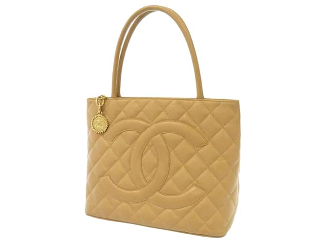Chanel Brown Medallion Caviar Leather Tote Bag Beige  ref.535304