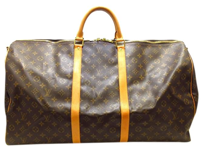 Louis Vuitton Brown Monogram Keepall Bandouliere 60 Leather Cloth  ref.535310