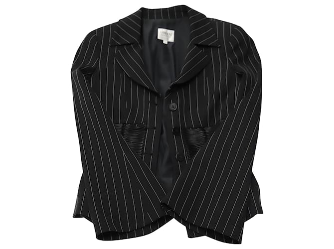 Armani Collezioni Pinstripe Corset Blazer in Black Twill Cotton  ref.535433