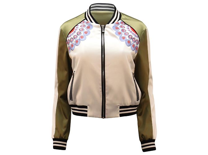 Maje Peacock Embroidered Bomber Jacket in White Polyester