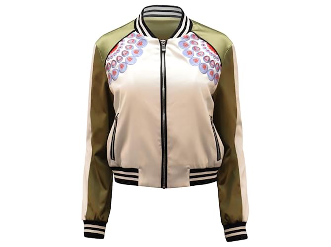 Maje Peacock Embroidered Bomber Jacket in White Polyester  ref.535440