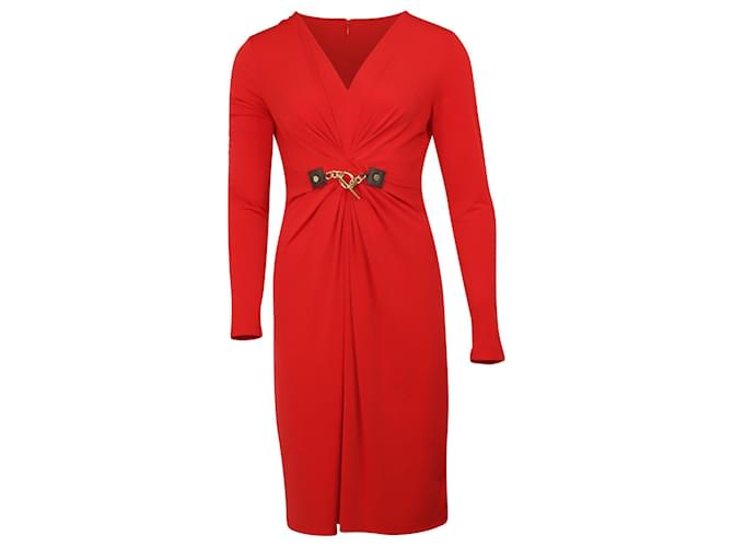 Michael Kors Butterfly Twist Dress with Chain Detail in Red Polyester   ref.535479
