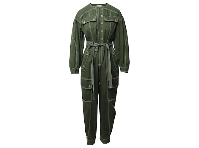 Ulla Johnson Leo Contrast Stitching Jumpsuit in Green Cotton Khaki  ref.535493