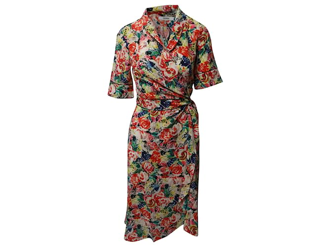 Ganni Floral Print Draped Dress in Multicolor Silk  ref.535508