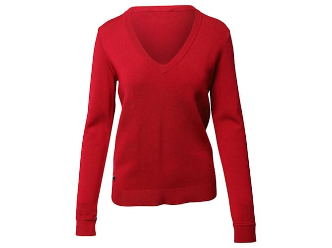 Suéter decote em V Herve Leger em seda vermelha Vermelho Raio Fibra de celulose  ref.535552