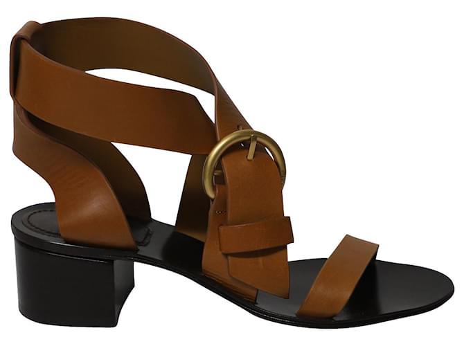Chloé Chloe Nils Block Heeled Sandals in Brown Leather  ref.535554