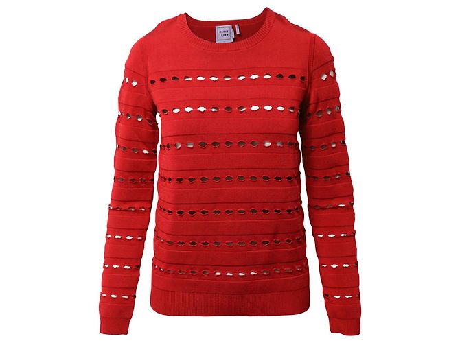 Herve Leger Stretch-Knit Bandage Pullover in Red Rayon