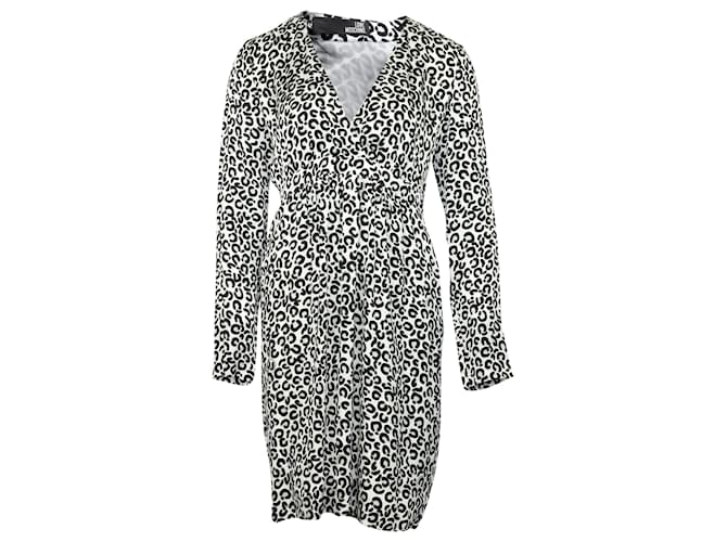 Love Moschino Kleid mit Leopardenmuster aus schwarzer und weißer Viskose Zellulosefaser  ref.535592
