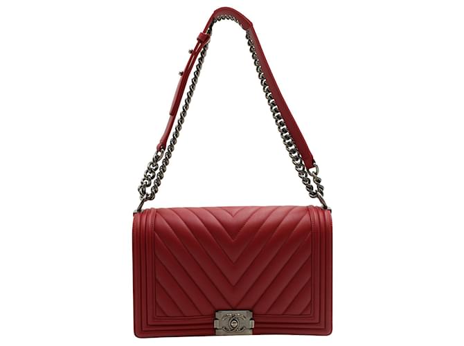 Chanel Dark Red Ruthenium Finish Hardware Boy Bag  Leather  ref.535601