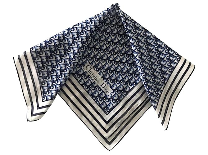 Dior sciarpe Bianco Blu Cotone  ref.536027
