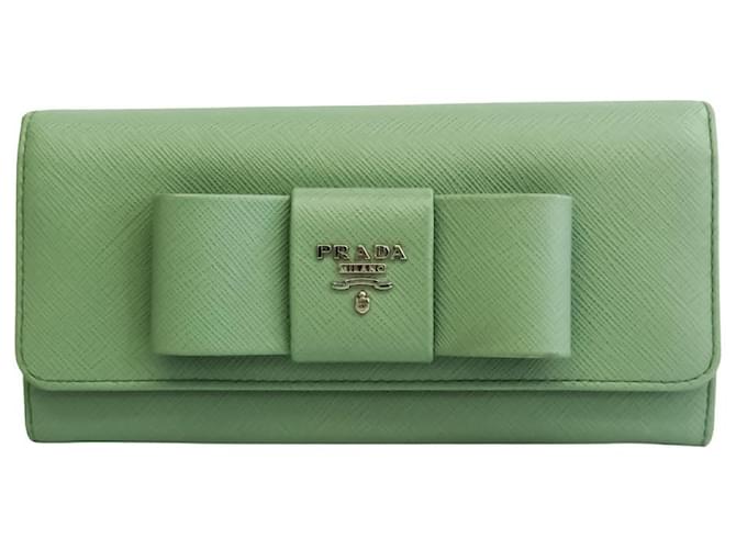 Ribbon Prada Saffiano Green Leather  ref.536110