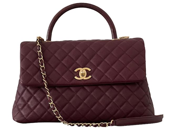 Coco Handle Chanel Bolsa com alça Coco média Bordeaux Couro  ref.536112