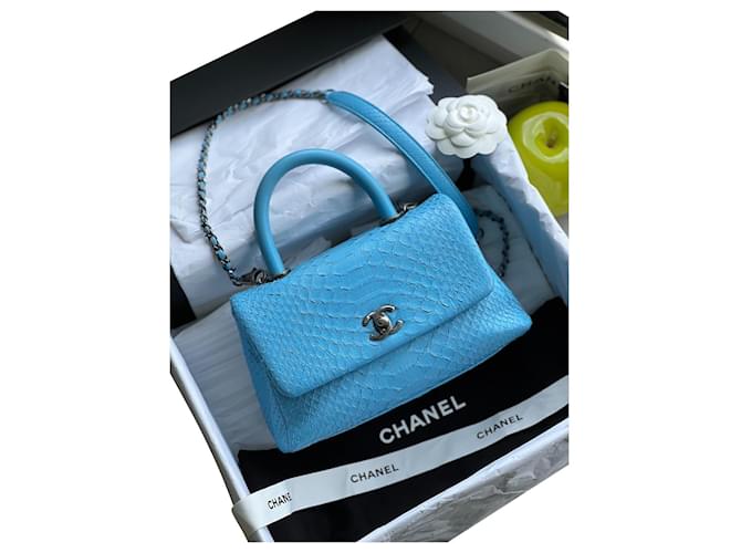 Sac Chanel Coco Handle Cuirs exotiques Bleu  ref.536115