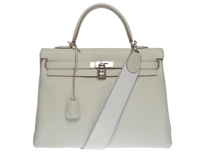 Hermès Sublime Hermes Kelly handbag 35 turned over in Pearl Gray Togo leather, palladium silver metal trim Grey  ref.536130