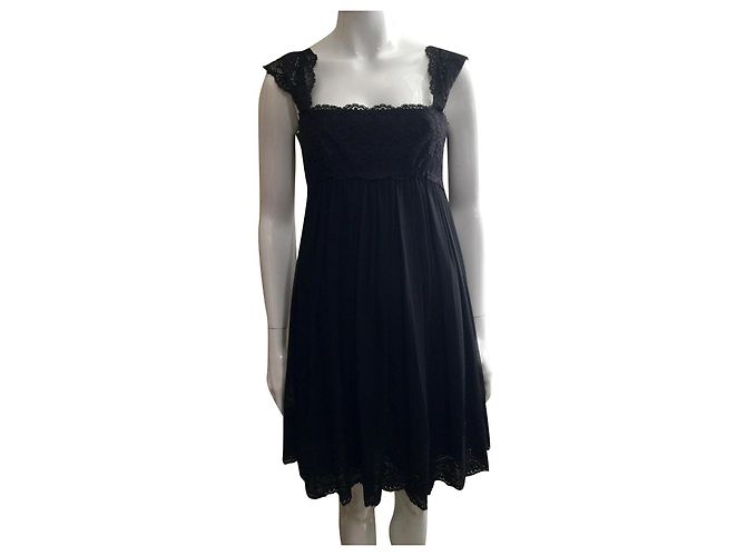 Robe en soie et dentelle Marchesa Notte Noir