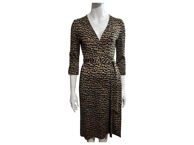 Diane Von Furstenberg DvF Julian vintage edition silk jersey wrap dress Brown Black  ref.536143