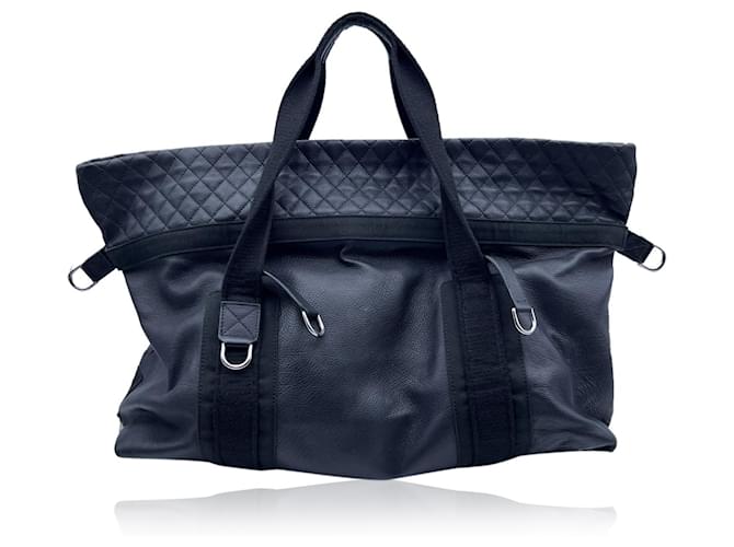 Chanel Black Leather Large Gym Duffle Bag Weekender Bag with Strap  ref.536152 - Joli Closet