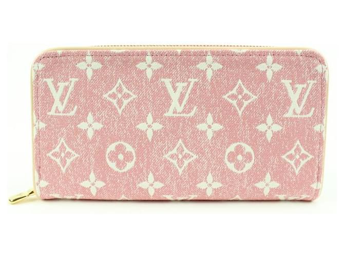 Louis Vuitton Pink Rose Monogram Denim Zippy Wallet Long Zip Around 31lv217s