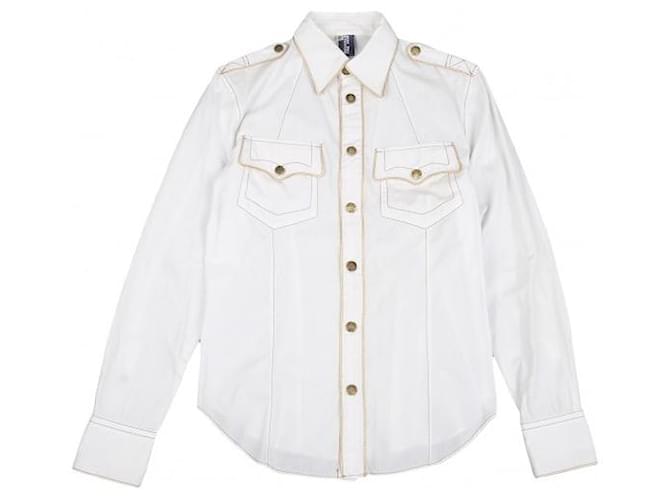 Jean Paul Gaultier [Gebraucht] Jeans Paul Gaultier Jeans Paul GAULTIER Militärhemd mit Paspeldesign Weiß Baumwolle  ref.536186