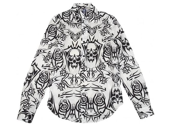 Jean Paul Gaultier [Occasion] Jeans Paul Gaultier Jean's Paul GAULTIER Skull Tribal Print Shirt Noir et Blanc 48 [Pour des hommes] Coton  ref.536188
