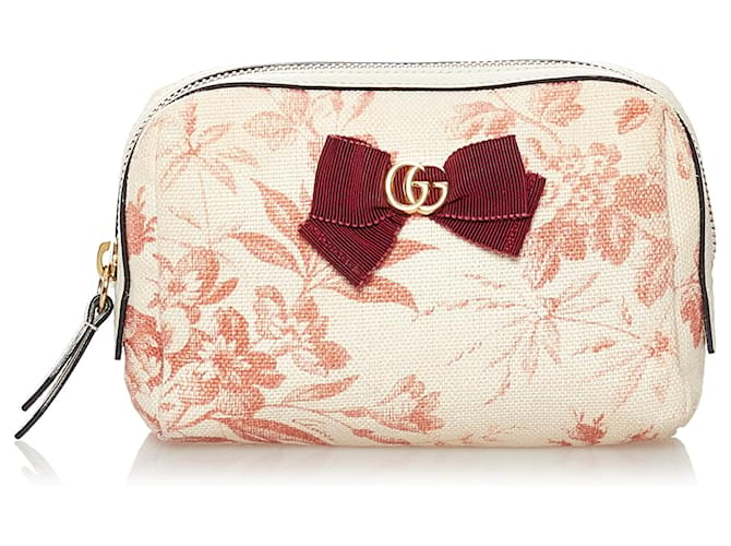 Gucci Red Flora Canvas Cosmetic Pouch White Leather Cloth Pony-style calfskin Cloth  ref.536241