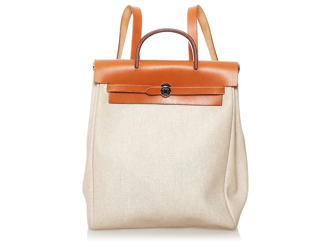 Hermès Hermes White Herbag Canvas Backpack Orange