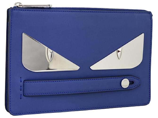 FENDI [Fendi] Bug's Eye Clutch Bag Blue Leather  ref.536400