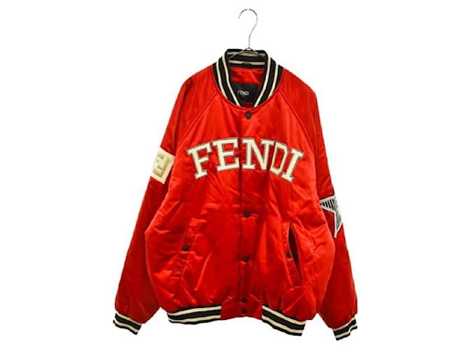 Rote Bomberjacke aus Satin mit FENDI-Logo-Patch Nylon