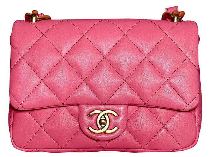 Timeless Bolsa Chanel Chunky Chain Funky Town Flap. Rosa Couro  ref.536717