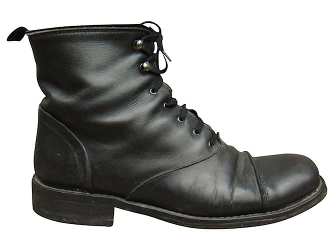 Autre Marque all leather laced ankle boots made in Italy p 38 Black  ref.536909